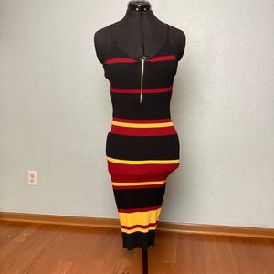 M Windsor Stripe Black Red Sweater bodycon midi fitted pencil dress Sleeveless